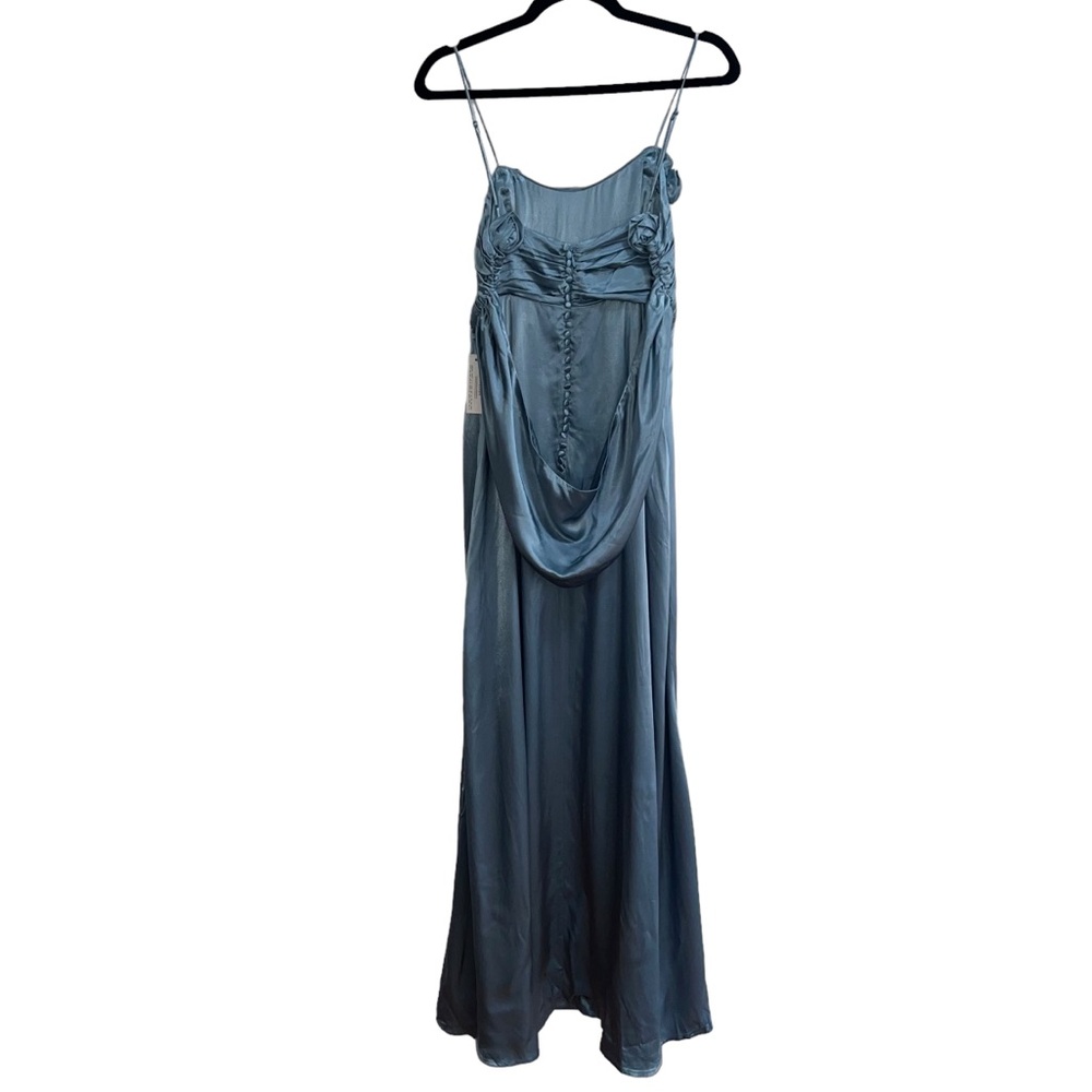 For Love & Lemons Satin Maxi Dress in Dusty Blue - Picture 7 of 12